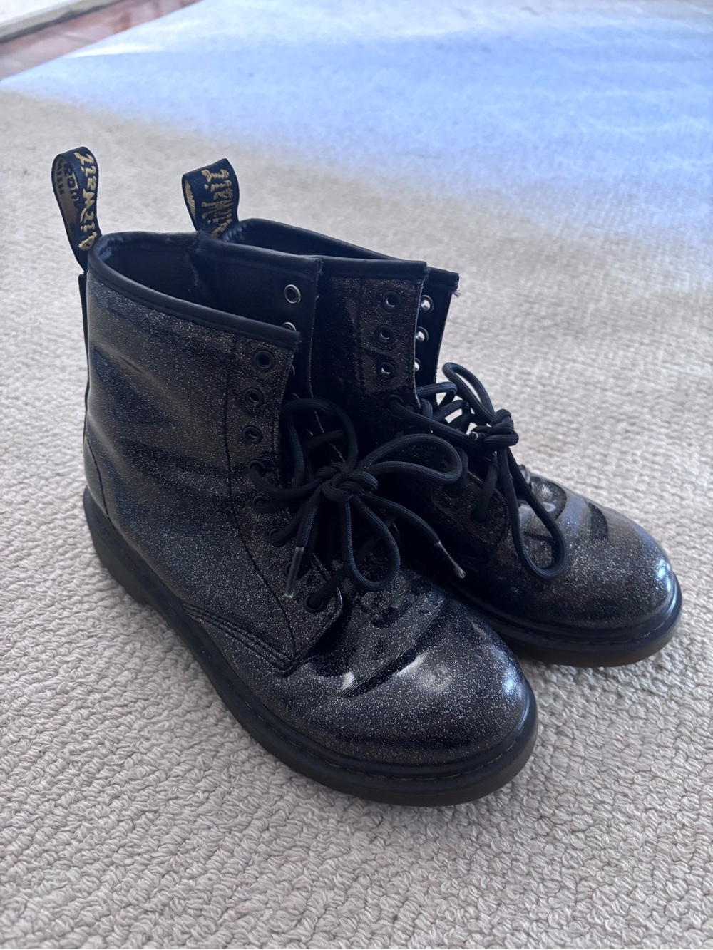 Kids Black Glitter Lace-Up Boots